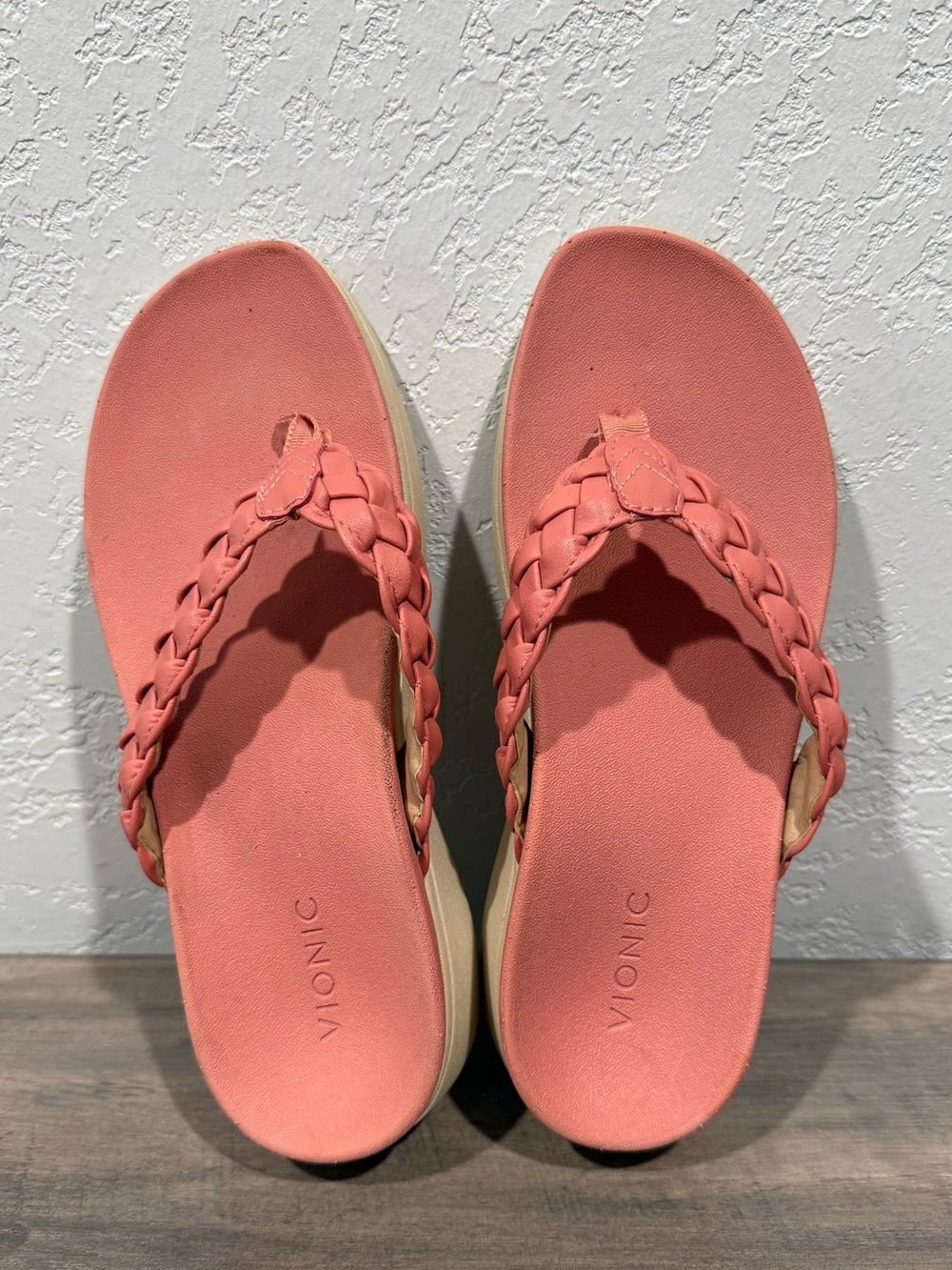Vionic Kenji Braided Orthotic Platform Sandals in Pink / Coral